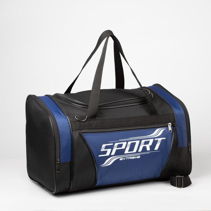 фото Сумка спортивная, 3 отдела на молниях, наружный карман, длинный ремень, цвет чёрный/синий luris