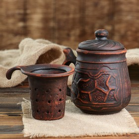 

Кружка для заварки "Травник", декор, красная глина, 0.5 л, микс