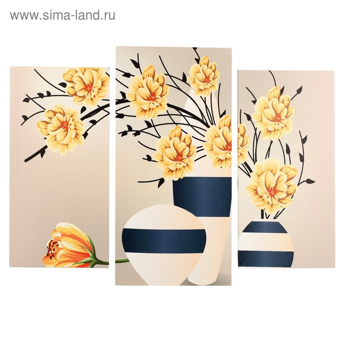 Картина модульная на подрамнике Цветы в вазе (2-25х50, 30х60 см) 80х60 см модульная картина сирень в вазе 2 25х50 30х60 см 60х80 см