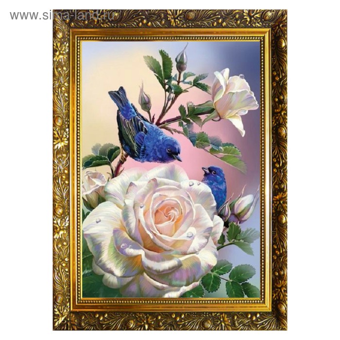Алмазная мозаика «Птички на розах» 29,5×20,5 см, 25 цветов
