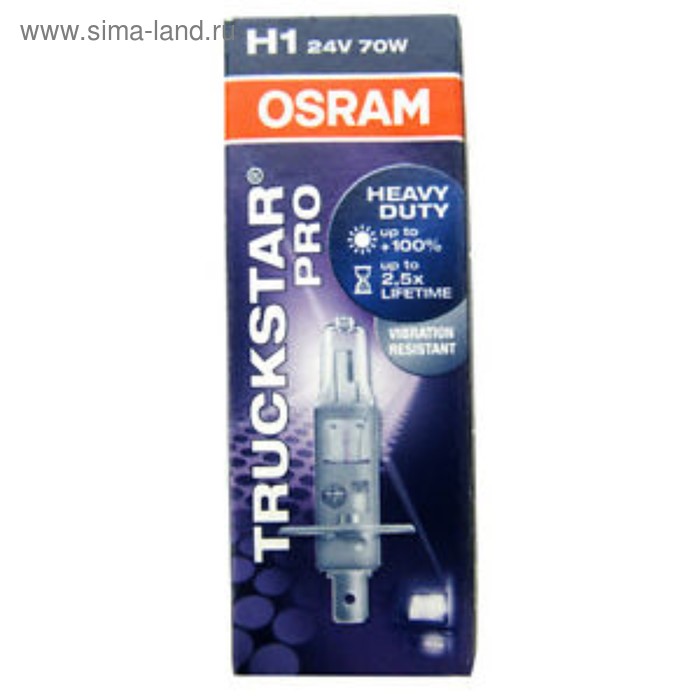 Лампа автомобильная Osram Truckstar Pro, H1, 24 В, 70 Вт, 64155TSP лампа автомобильная osram truckstar pro p21 5w 24 в 21 5 вт 7537tsp