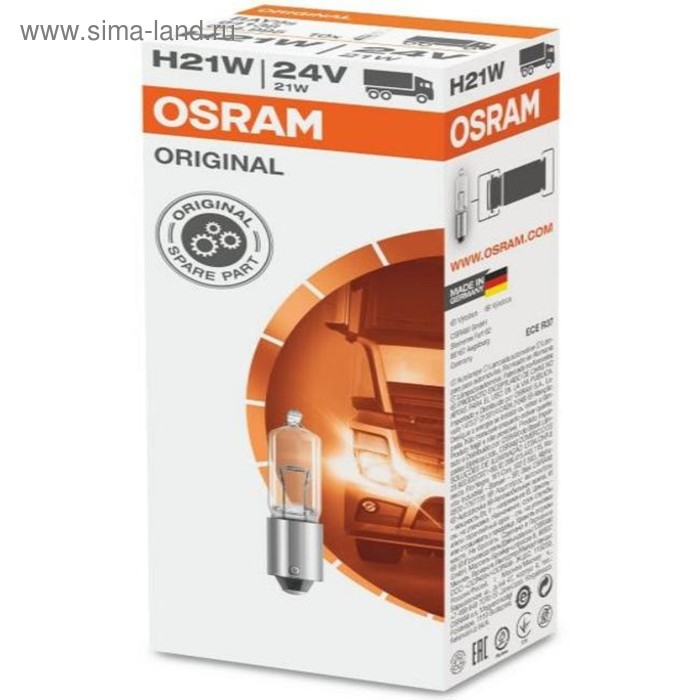 фото Лампа автомобильная osram, h21w, 24 в, 21 вт, 64138