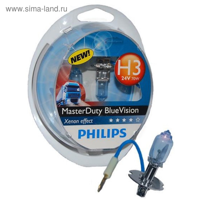 Лампа автомобильная Philips MasterDuty BlueVision, H3, 24 В, 70 Вт, набор 2 шт, 13336MDBVS2 470047 лампа автомобильная philips masterduty bluevision h7 24 в 70 вт 13972mdbvb1