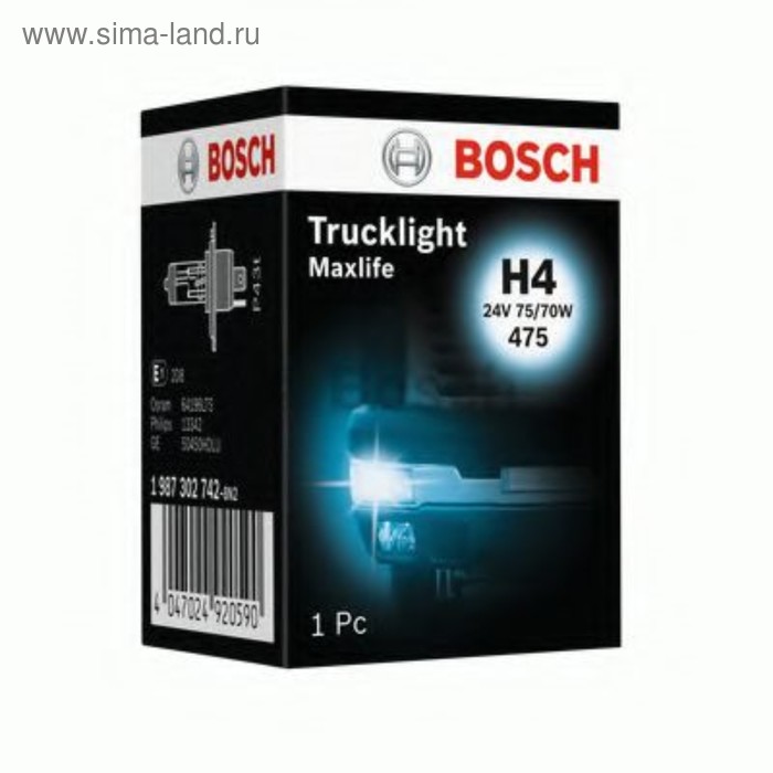 фото Лампа автомобильная bosch trucklight maxlife, h4, 24 в, 75/70 вт, 1987302742