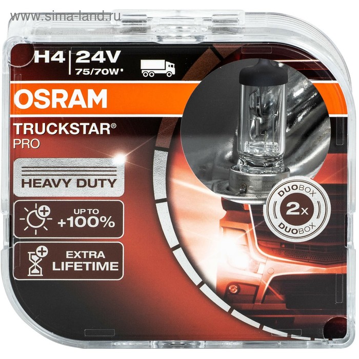 фото Лампа автомобильная osram truckstar pro, h4, 24 в, 75/70 вт, набор 2 шт, 64196tsp-hcb