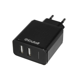Сетевое зарядное устройство Krutoff, 2 USB, 2.4 A, кабель USB Type-C, черное Ош