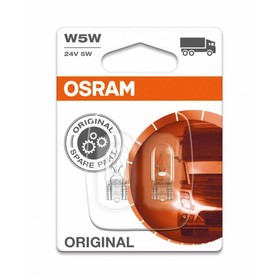 

Лампа автомобильная Osram, W5W, 24 В, 5 Вт, набор 2 шт, 2845-02B