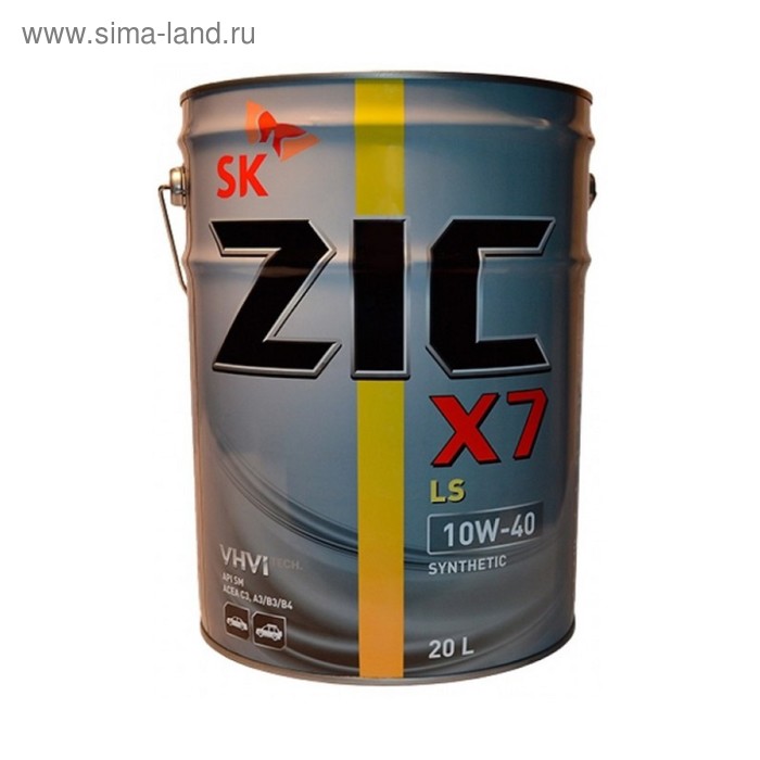 Масло моторное ZIC X7 LS 10W-40, SN/CF, синтетическое, 20 л масло моторное синтетическое zic x7 ls 10w 40 4 л