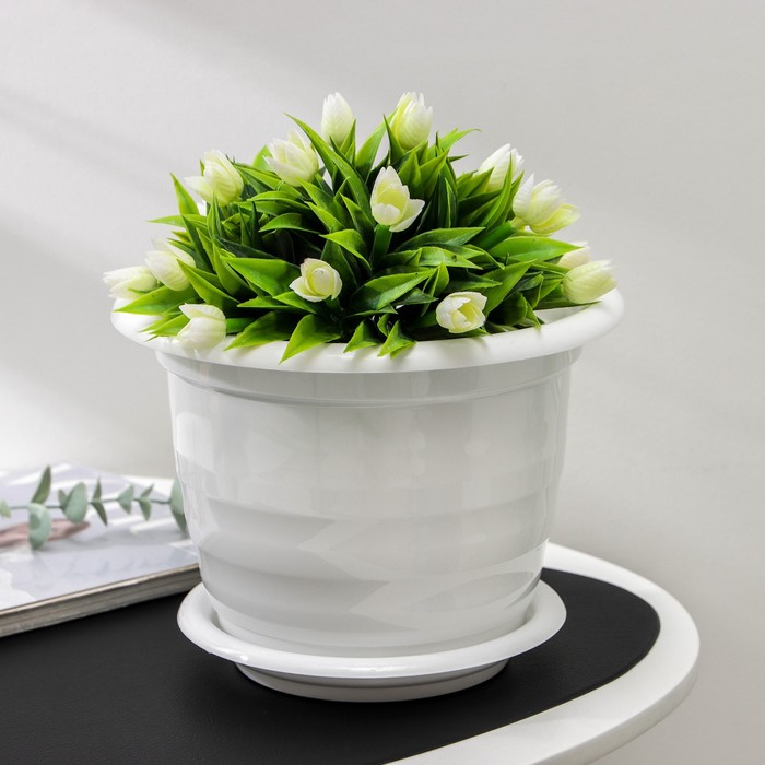 Горшок для цветов 3,5 л "Виола" с поддоном, цвет белый