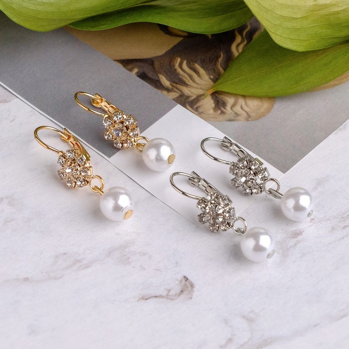 

Серьги с жемчугом "Контур" цветок с бусиной, цвет МИКС