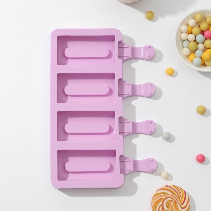 Форма для мороженого «Сицилия», силикон, 19,5×11 см, 4 ячейки (6,8×3,5 см), цвет МИКС форма для мороженого сладости 12×11 5×12 см 4 ячейки цвет микс