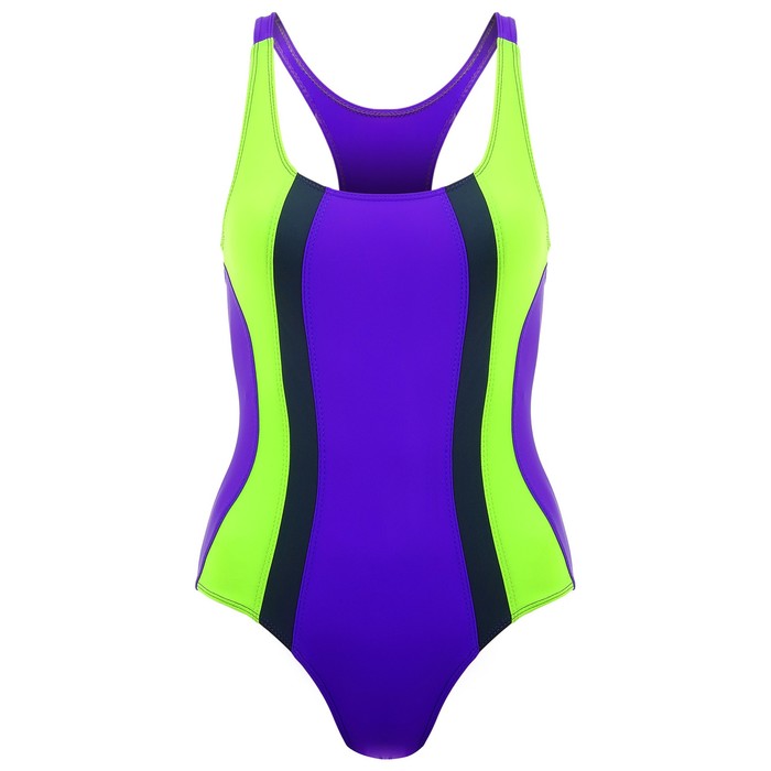 фото Купальник для плавания сплошной, ярко фиолетовый/неон зеленый/тёмно-серый, размер 34 onlitop