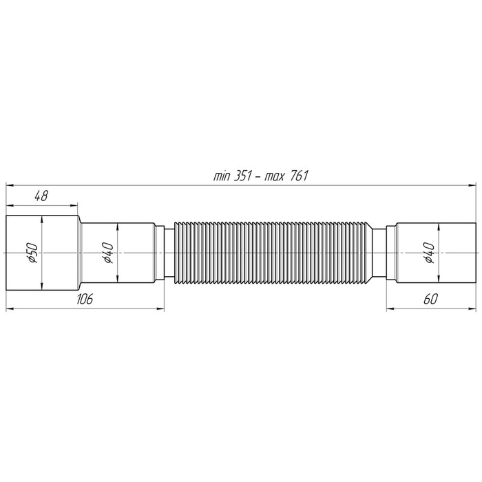 Труба гофрированная "АНИ" К406, 40 х 40/50 мм, L= 351-761 мм