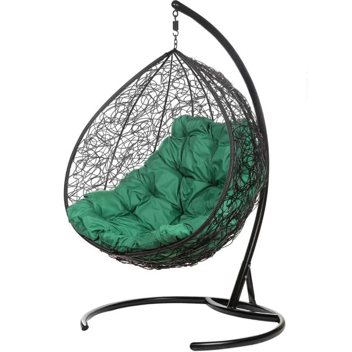 фото Двойное подвесное кресло, 195 × 135 × 75 см, black (зелёная подушка), «gemini promo» bigarden