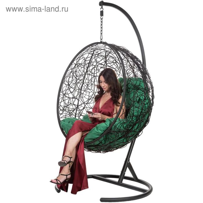 фото Подвесное кресло "kokos» black, зеленая подушка, стойка, 195*95*75 см bigarden