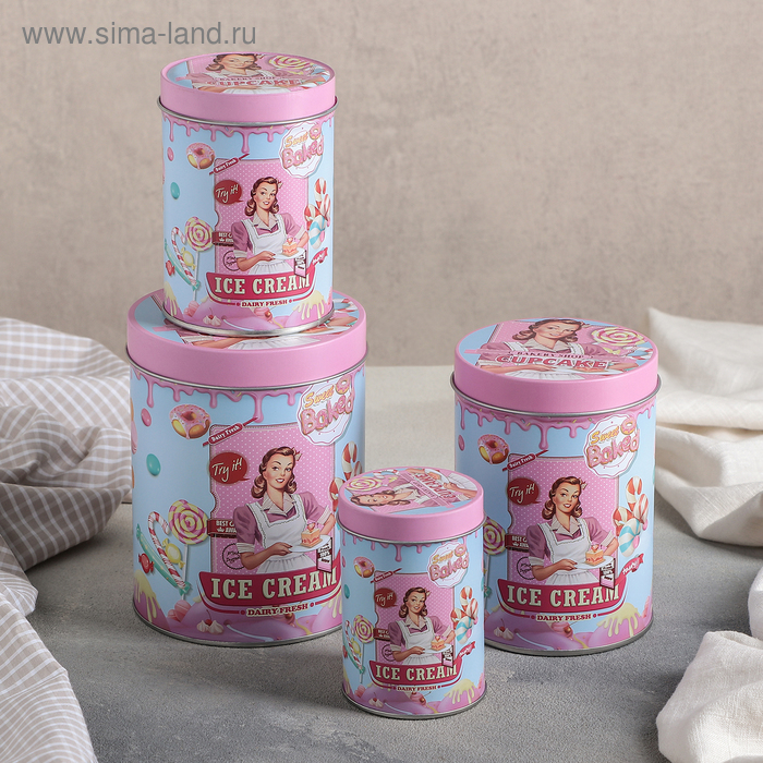 

Набор банок для сыпучих продуктов Ice cream, 10,6×14/8,8×12,5/7,5×11/6×9 см, 4 шт