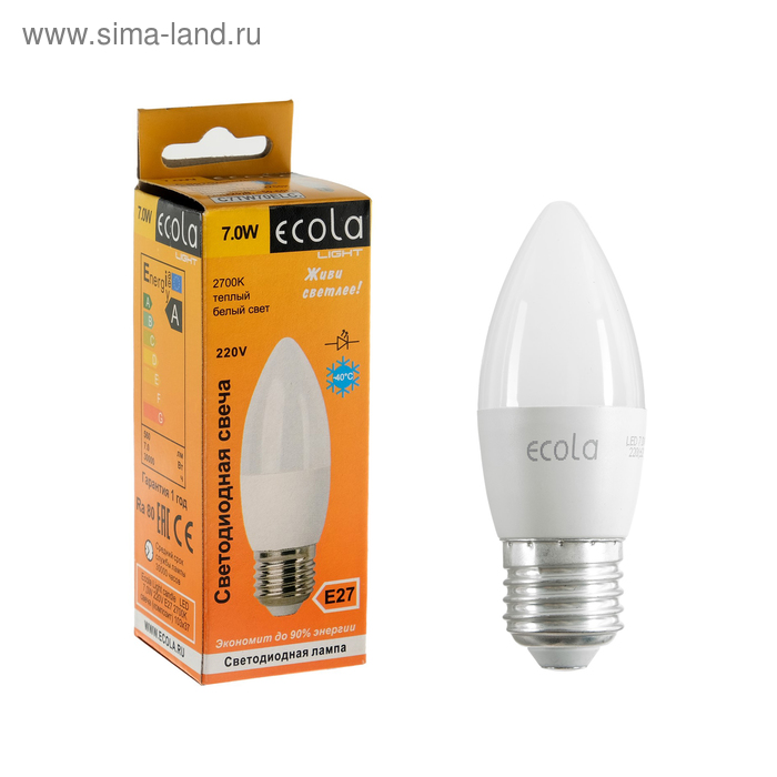 фото Лампа светодиодная ecola light candle led, 7 вт, e27, 2700 k, 103 x 37 мм