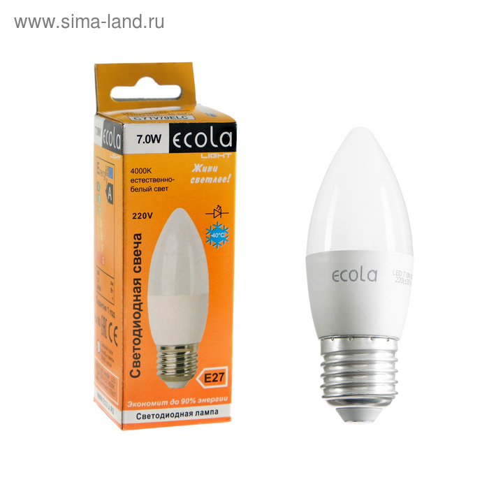 фото Лампа светодиодная ecola light candle led, 7 вт, e27, 4000 k, 103x37 мм