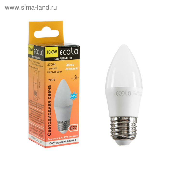 фото Лампа светодиодная ecola candle led premium, 10 вт, e27, 2700 k, 100x37 мм