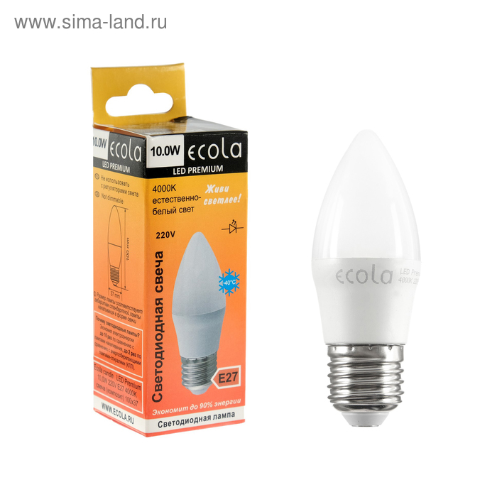 фото Лампа светодиодная ecola candle led premium, 10 вт, e27, 4000 k, 100x37 мм