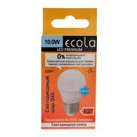 

Лампа светодиодная Ecola globe LED Premium, G45, 10 Вт, E27, 6000 K, 82x45 мм