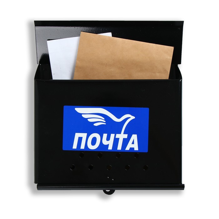 фото Ящик почтовый без замка (с петлёй), горизонтальный «письмо», чёрный