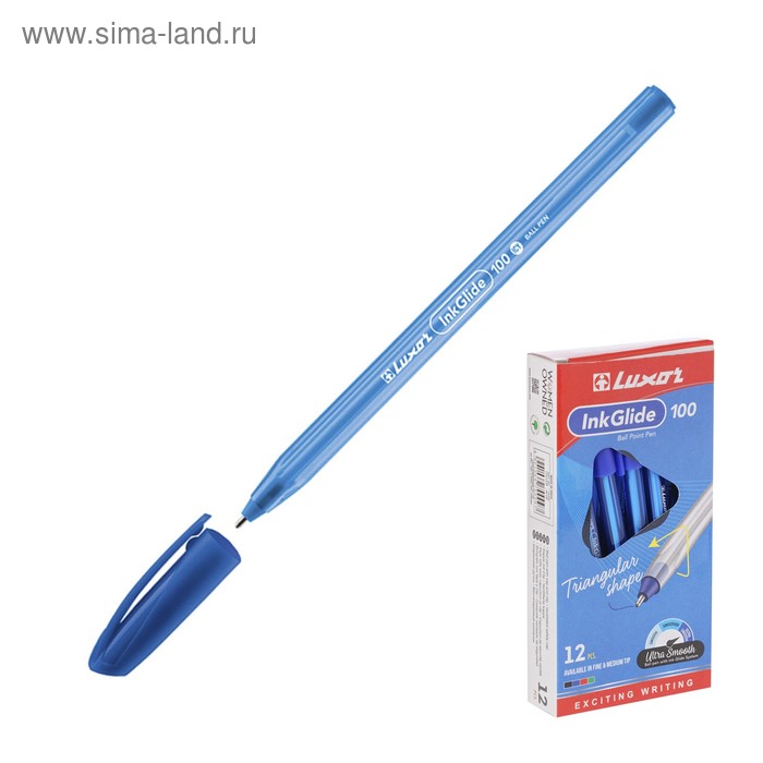 цена Ручка шариковая Luxor InkGlide 100 Icy синяя, 0,7мм, трехгран 16702/12 Bx