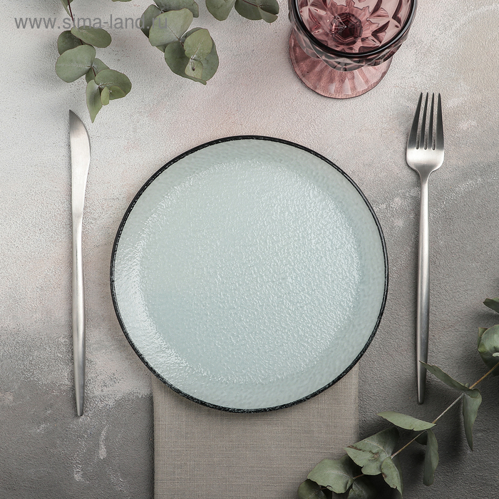 Тарелка стеклянная обеденная Magistro «Мрамор», d=20 см, цвет белый