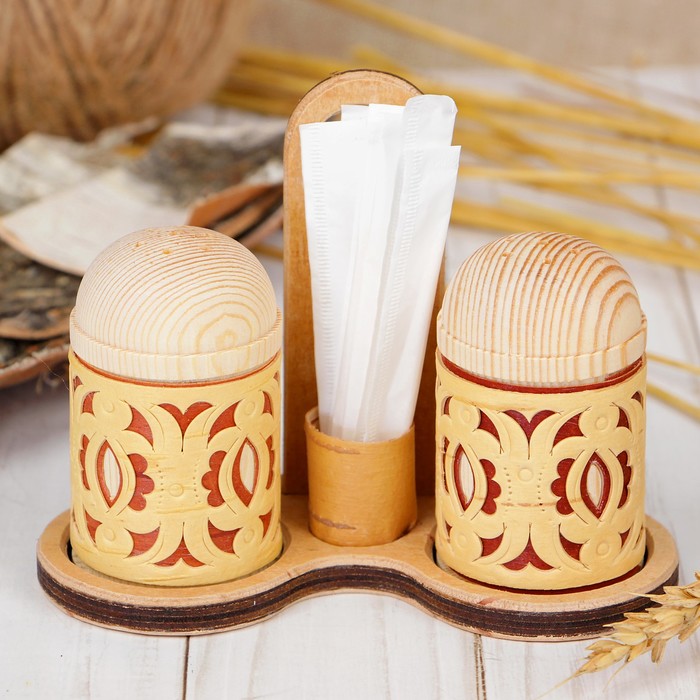 Набор для специй «Резной», с зубочистками, береста