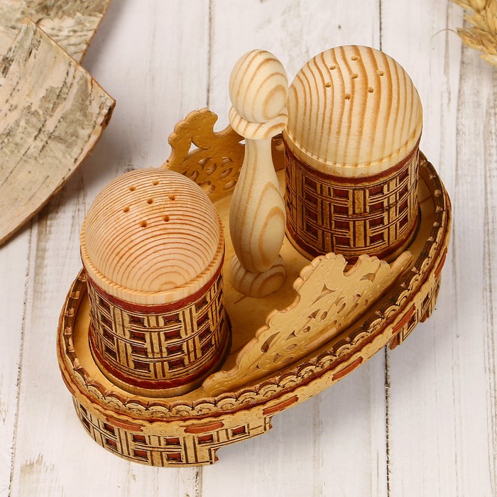 Набор для специй «Столовый», 3 предмета, береста