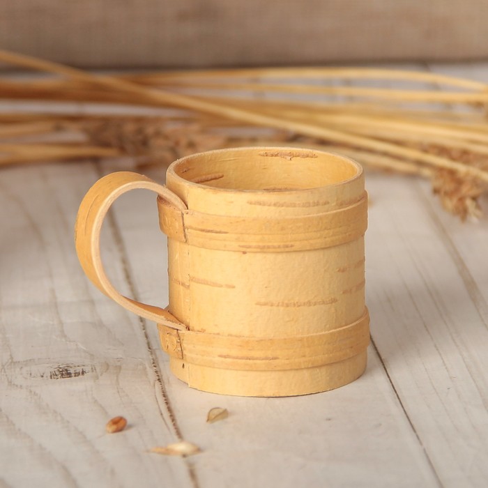 Кружка маленькая, 5×4,5×4,5 см, береста