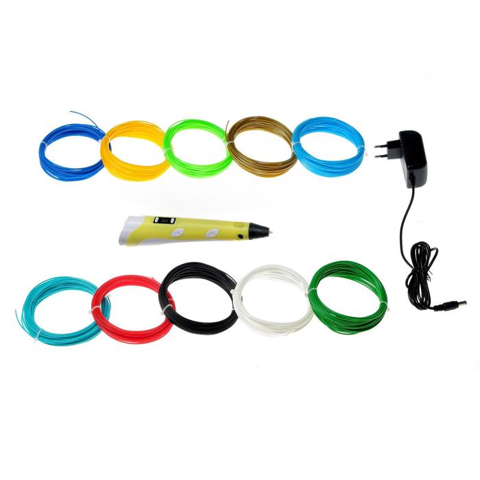 фото Комплект 3д ручка с дисплеем желтая + пластик pla 10 цветов по 10 метров