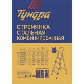 Стремянка ТУНДРА, металлическая комбинированная, 3 ступени, 600 мм от Сима-ленд