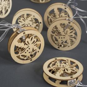 

Гирлянда "Нить" 4.5 м с деревянными насадками "Шар и колокольчик", IP20, прозрачная нить, 20 LED, свечение тёплое белое, фиксинг, 220 В