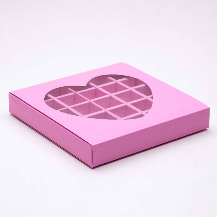 Кондитерская коробка для конфет 25 шт "Сердце", сиреневая, 22 х 22 х 3,5 см