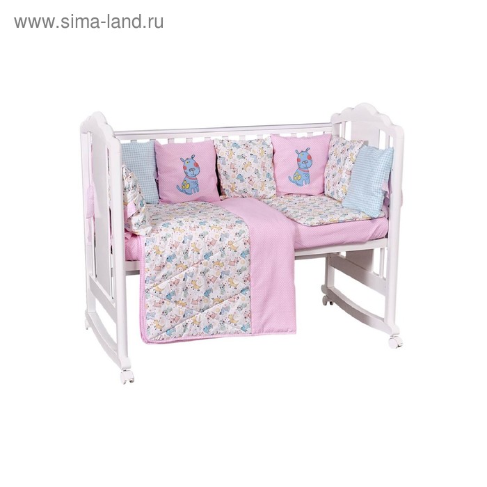 фото Комплект в кроватку «собачки», 5 предметов, цвет розовый polini