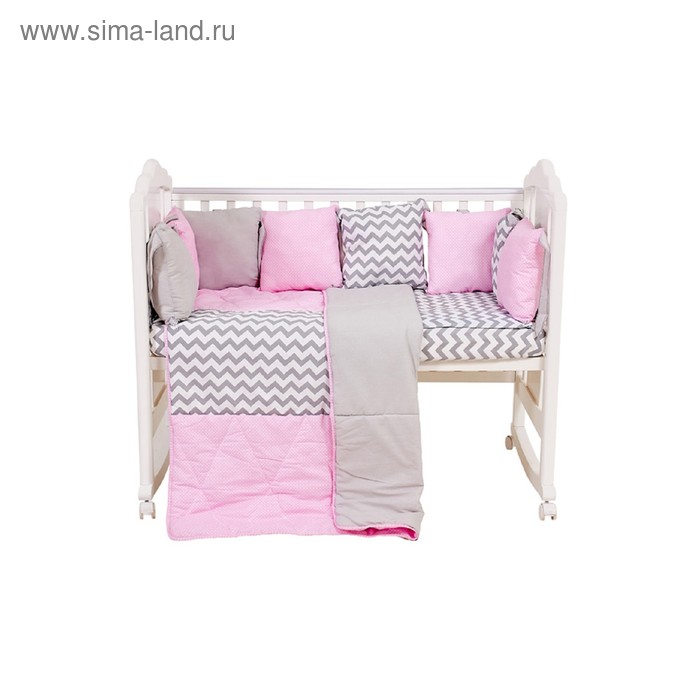 Комплект в кроватку «Зигзаг», 5 предметов, цвет серо-розовый