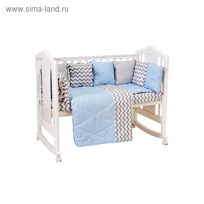 Комплект в кроватку «Зигзаг», 5 предметов, цвет серо-голубой