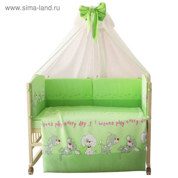 Комплект в кроватку «Веселая игра», 7 предметов, цвет зелёный