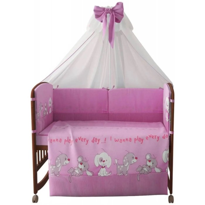 Комплект в кроватку «Весёлая игра», 6 предметов, розовый