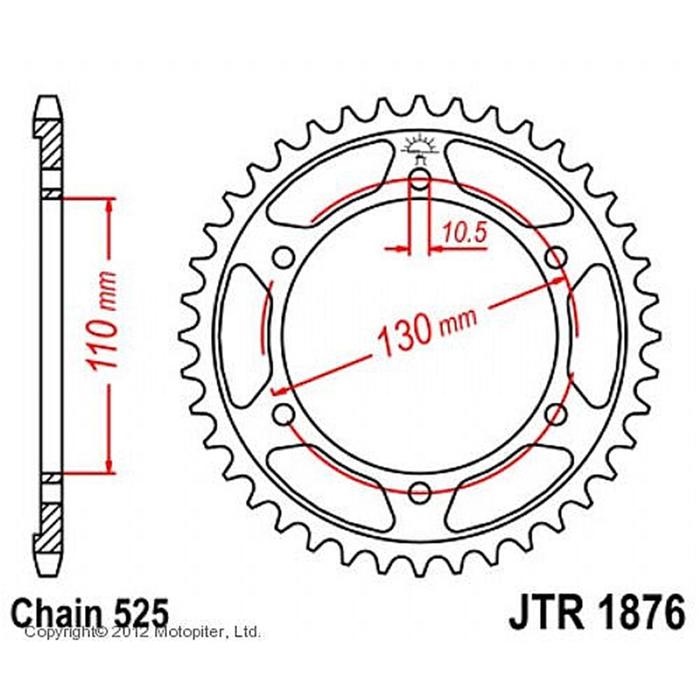 

Звезда задняя ведомая JTR1876 для мотоцикла стальная, цепь 525, 44 зубья