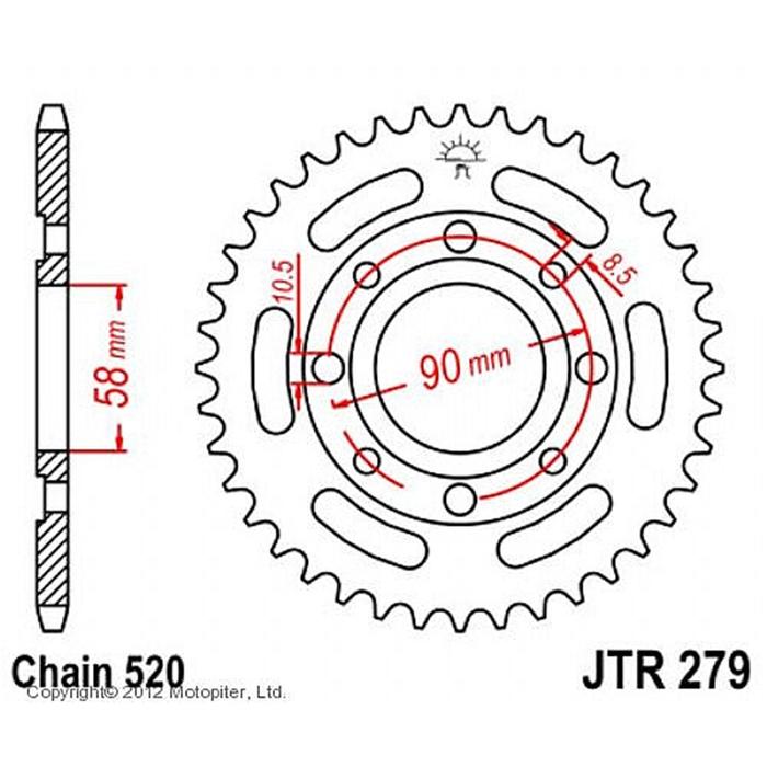 

Звезда задняя ведомая для мотоцикла стальная JTR279, цепь 520, 32 зубья