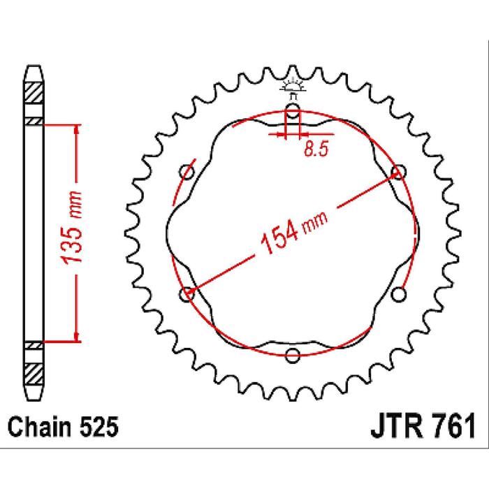 фото Звезда задняя ведомая стальная jtr761, цепь 525, 39 зубьев jt sprockets