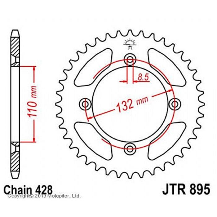 

Звезда задняя ведомая JTR895 для мотоцикла стальная, цепь 428, 46 зубьев