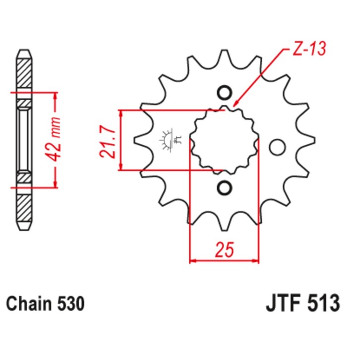 

Звезда передняя ведущая с демпфером JTF513RB, цепь 530, 15 зубьев