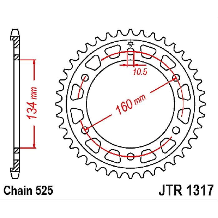 

Звезда задняя ведомая стальная JTR1317, цепь 525, 43 зубья