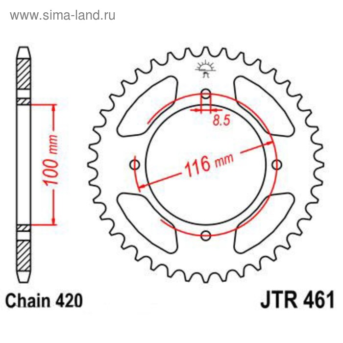 фото Звезда задняя ведомая jtr461 для мотоцикла стальная, цепь 420, 51 зубье jt sprockets