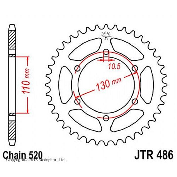 

Звезда задняя ведомая JTR486 для мотоцикла стальная, цепь 520, 44 зубья