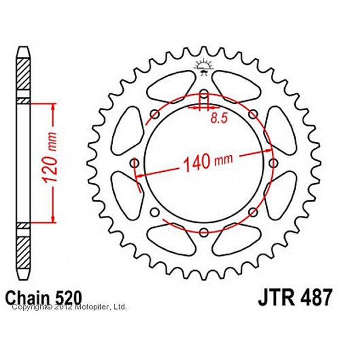 

Звезда задняя ведомая JTR487 для мотоцикла стальная, цепь 520, 42 зубья