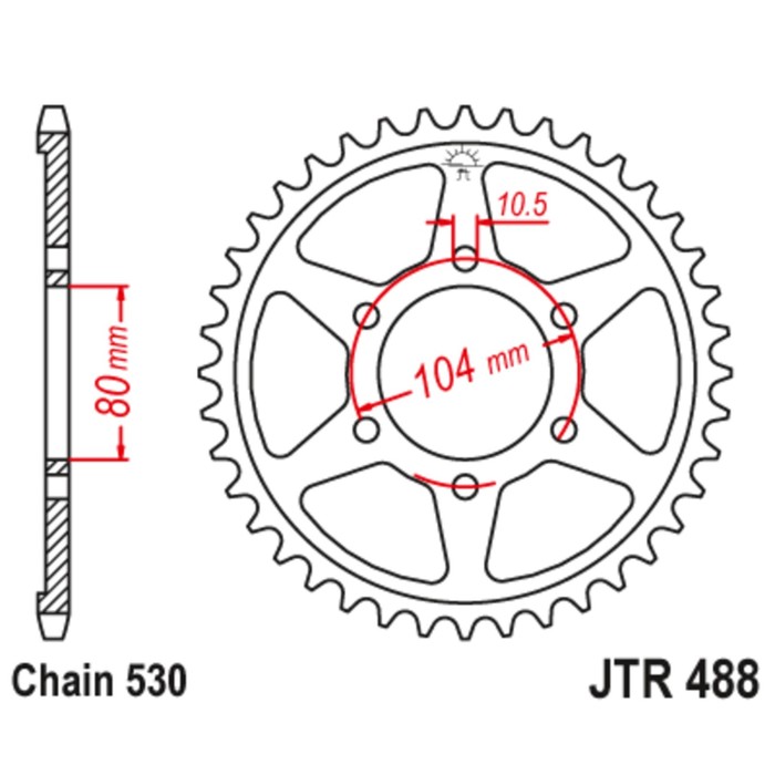 

Звезда задняя ведомая JTR488 для мотоцикла стальная, цепь 530, 38 зубьев